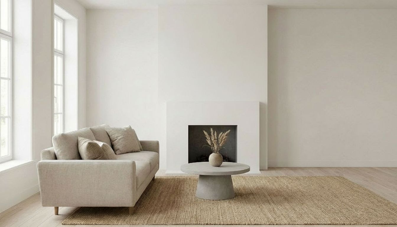 Minimalist living room with fireplace